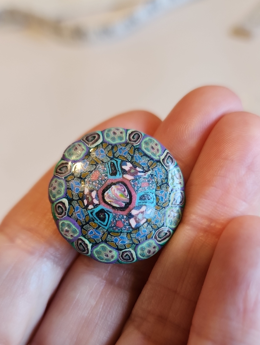 Millefiori Polymer Clay Button Earrings Blue Purple Green